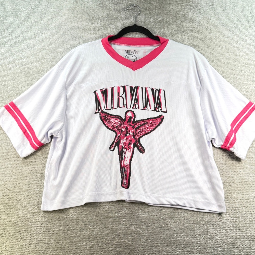 Nirvana Football‎ Jersey Mesh In Utero Angel M White Pink 93 Grunge Band Tee